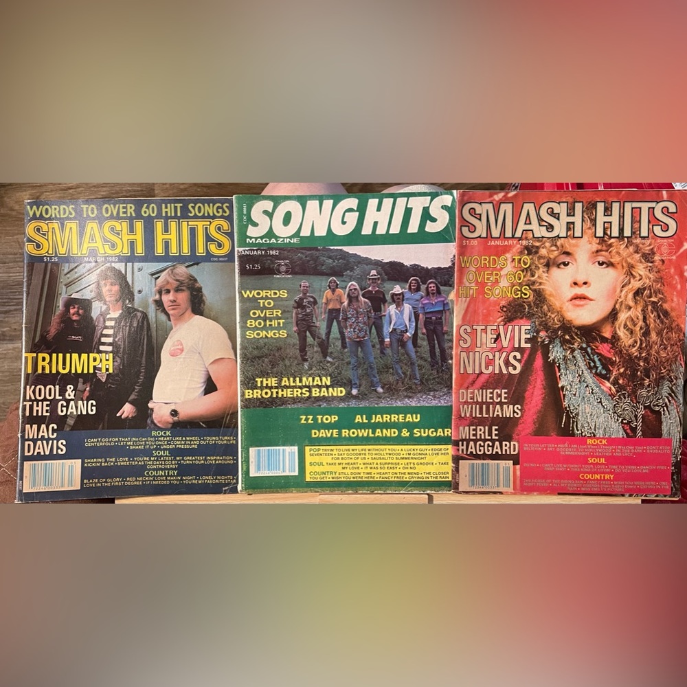 3 VTG 1982 Hit songs magazines w/words. Articles about favorite bands.